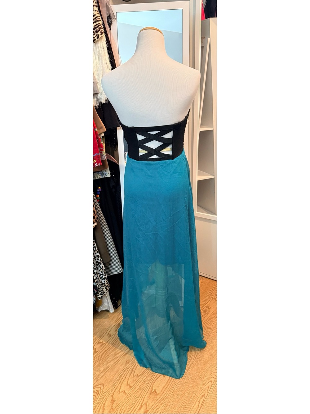 Ya Los Angeles Strapless Black & Teal High-Low Dress size medium - Picture 8 of 11